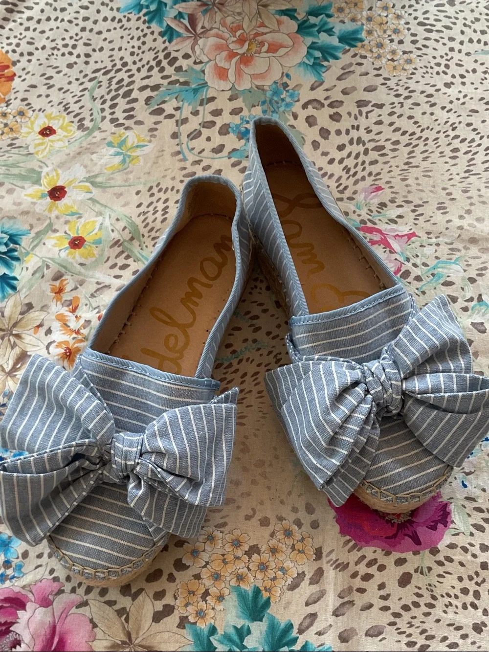 Sam Edelman Ciara Blue White Striped Bow Espadrilles